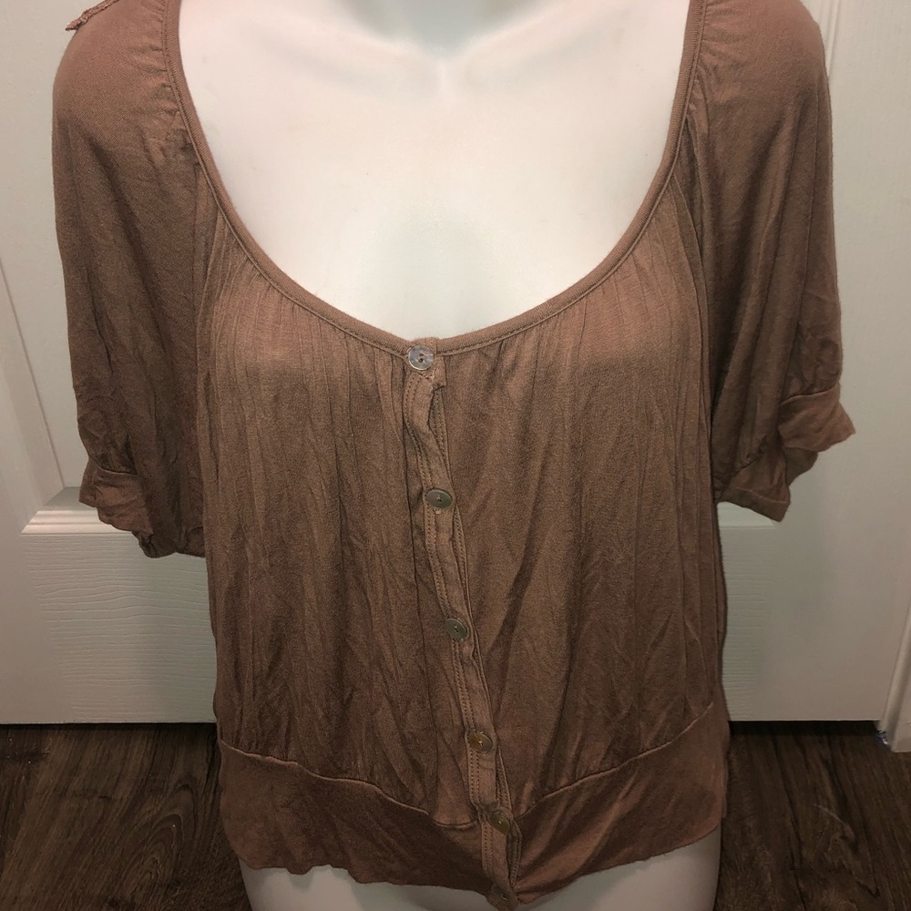 Boho Puff Sleeves Knitted Top Champagne S/M - Picture 2 of 7